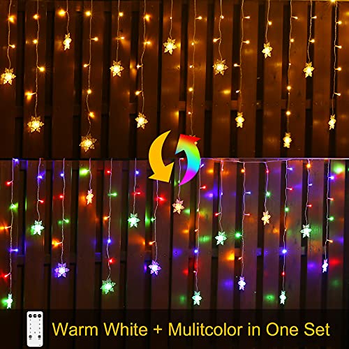 10M 400 LEDs Cortinas Luces Navidad Exteriores, Elegear Luces Led Navidad Blanco Cálido, Colores, Prolongable Guirnaldas Luces 9 Modos, Copos de Nieve Cadena Luces Decoración para Interior Casa Balcón