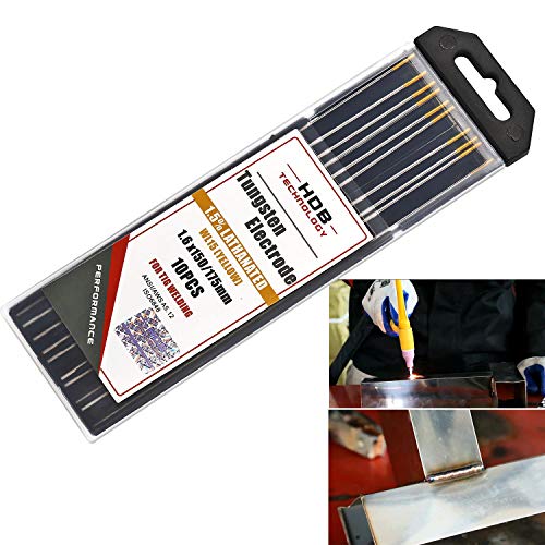10x Aguja de Electrodos Tungsteno WL-15 Ø1,6 x 175 mm tungsteno TIG Welding Gold WL15 Adecuado para acero inoxidable, titanio, aleación níquel, al carbono etc.
