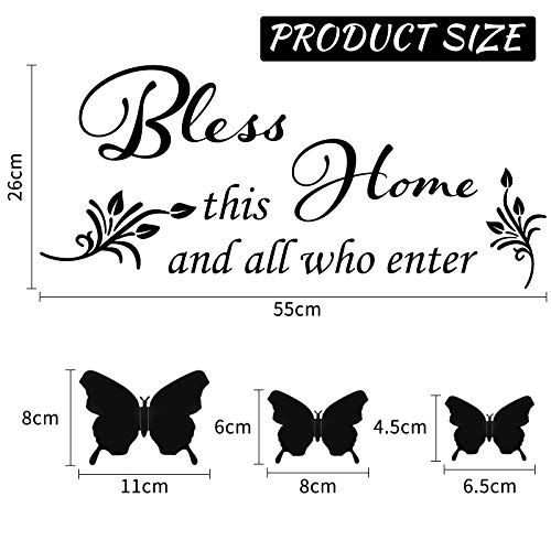 12 Piezas Decoraciones Negras de Pared Bless This Home Mariposas 3D y Pegatinas de All Who Enter Calcomanías de Vinilo de Pared de 22 x 10 Pulgadas Letrero de Citas Decoración de Hogar