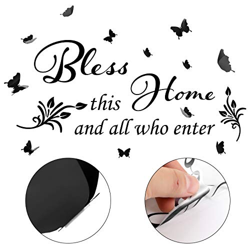 12 Piezas Decoraciones Negras de Pared Bless This Home Mariposas 3D y Pegatinas de All Who Enter Calcomanías de Vinilo de Pared de 22 x 10 Pulgadas Letrero de Citas Decoración de Hogar