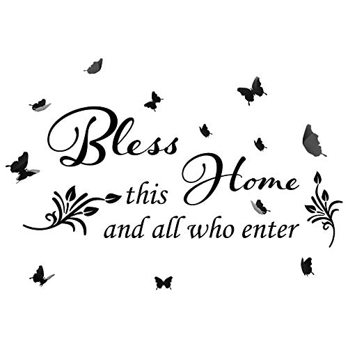 12 Piezas Decoraciones Negras de Pared Bless This Home Mariposas 3D y Pegatinas de All Who Enter Calcomanías de Vinilo de Pared de 22 x 10 Pulgadas Letrero de Citas Decoración de Hogar
