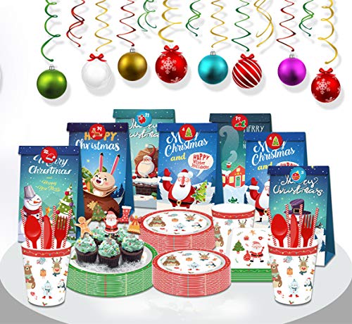 12 unidades de bolsas de regalo con impresiones navideñas clásicas, ideales para Navidad, fiestas de Navidad, fiestas de cumpleaños, etc.