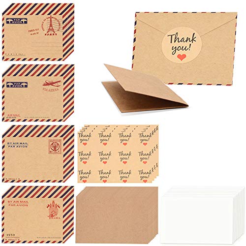 128 piezas de sobres mini Kraft, papel de tarjetas de regalo vintage con pegatinas, postales de invitación de fiesta de cumpleaños de boda, notas de saludo (40 sobres+40 tarjetas+48 pegatinas)