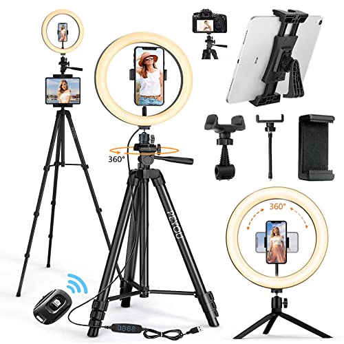 12"Aro de Luz con Trípode，PEYOU [con Soporte para Tablet]62" Anillo de Luz LED con Mini Trípode y 3 Soporte para Teléfono，Trípode para Móvil/iPad/Cámara, 3 Modo 10 Brillo,Aro de luz para movil Tik tok
