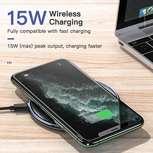 15W Cargador Inalámbrico Rápido, Wireless Charger para iPhone 11 X XS XR 8 Series, Samsung, Galaxy S10/S9/S9 +/S8 (no Adaptador) – Negro