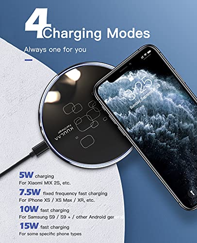 15W Cargador Inalámbrico Rápido, Wireless Charger para iPhone 11 X XS XR 8 Series, Samsung, Galaxy S10/S9/S9 +/S8 (no Adaptador) – Negro