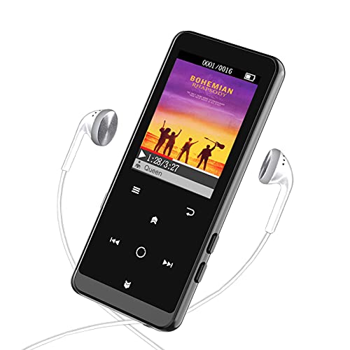 16GB Reproductor MP3 Bluetooth 4.2-MP3 Player con Grabarora, FM Radio, con Pantalla de Color de 1.8" y Botón Táctil, Soporte hasta 64GB Tarjeta(Auriculares incluidos)