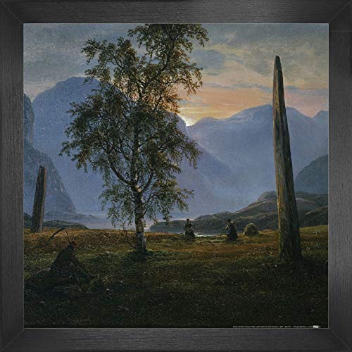 1art1 Johan Christian Clausen Dahl Póster Impresión Artística con Marco (Madera DM) - Paisaje con Piedras Megalíticas, 1839 (40 x 40cm)
