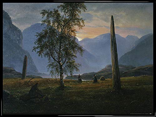 1art1 Johan Christian Clausen Dahl Póster Impresión Artística con Marco (Plástico) - Paisaje con Piedras Megalíticas, 1839 (80 x 60cm)