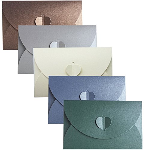 20pcs Sobre de papel nacarado, Sobre postal, Creativo retro Sobre en forma de corazón lindo, para la boda,fiesta de cumpleaños, 5 colores (cobre,gris plata,oro blanco,azul lago,verde oscuro)