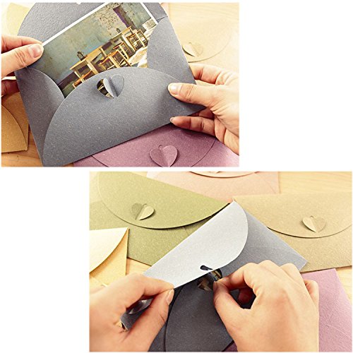 20pcs Sobre de papel nacarado, Sobre postal, Creativo retro Sobre en forma de corazón lindo, para la boda,fiesta de cumpleaños, 5 colores (cobre,gris plata,oro blanco,azul lago,verde oscuro)