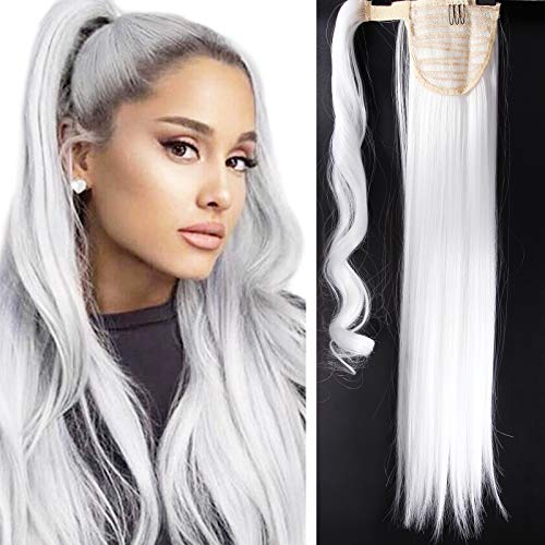 23"(58cm) SEGO Coleta Postiza Larga Pelo Sintético Se Ve Natural [Blanco] Extensiones de Cabello Clip Cola Lisa Ponytail Extension (90g)