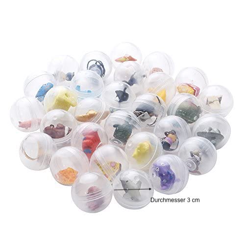 24 cápsulas transparentes tipo huevos sorpresa llenas de juguetes para niños y niñas | Diámetro 3.2 cm | fiestas infantiles de cumpleaños o de navidad | Juego de estilo piñata | Conjunto de Favores |
