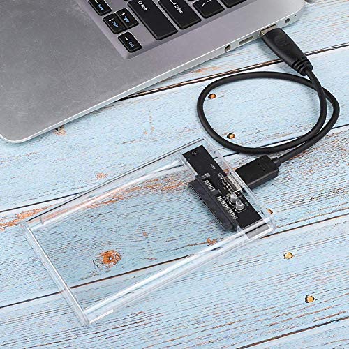 2,5 Pulgadas Caja De Disco Duro MóVil, Carcasa Disco Duro USB 3.0 a SATA para HDD SSD SATA I/II/III de 7mm/9,5mm, con luz LED Azul y Cable de Datos, Transparente