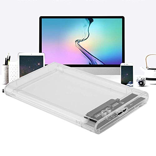 2,5 Pulgadas Caja De Disco Duro MóVil, Carcasa Disco Duro USB 3.0 a SATA para HDD SSD SATA I/II/III de 7mm/9,5mm, con luz LED Azul y Cable de Datos, Transparente