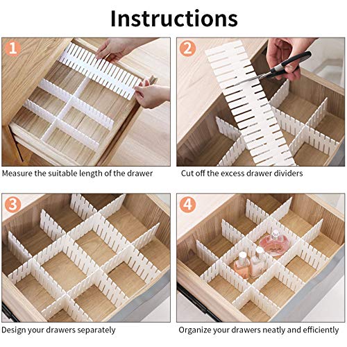 28 Piezas Separadores de Cajones DIY Organizador Cajones Plástico Separador de Armario Divisores Cajones de Rejilla Ajustables para Ropa Interior Calcetines Cinturón Suministros de Oficina, Blanco