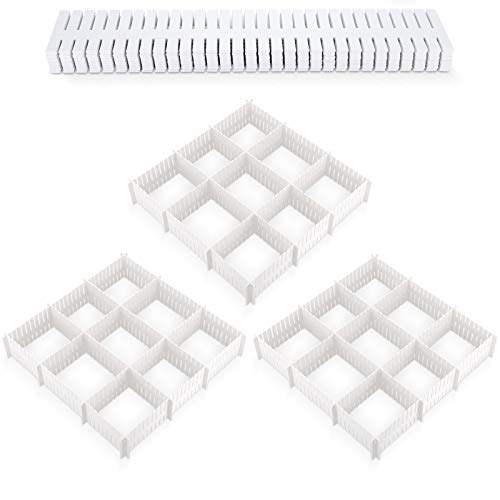 28 Piezas Separadores de Cajones DIY Organizador Cajones Plástico Separador de Armario Divisores Cajones de Rejilla Ajustables para Ropa Interior Calcetines Cinturón Suministros de Oficina, Blanco