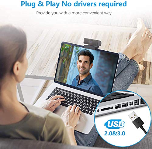 2K Webcam 1440P Full HD con Micrófono Y Cubierta de privacidad, USB Web Camera con trípode, para Mac Windows Portátil Videollamadas Conferencias Juegos Plug y Play, Cámara Web para Skype