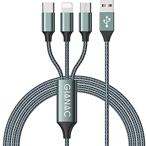 3 en 1 Multi Cable de Carga, [1.2M] Multi USB Cargador Cable Nylon Múltiples Micro USB Tipo C para Android Samsung Galaxy S9/ S8/ S7/ A5, Huawei P20, Honor, Kindle, LG, Son-Green