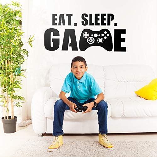 3 Hojas Pegatinas de Vinilo de Juego de Pared Calcomanía de Videojuegos de Pared, Calcomanía de Pared de Eat Sleep Game para Niño Hombre Sala de Juego (Estilo Chico Sentado de Juego)