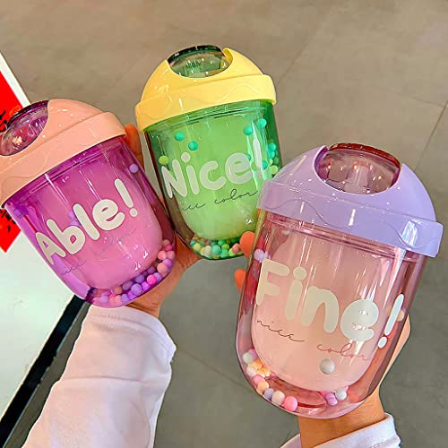 300ML Cute Straw Mugs Juice Cups Water Bottles with Straw and Lid PP PC Silicone Materials for Outdoor Travelling School Drinking Cups with lids for Adults Dishwasher Safe with Straw for Kids Non