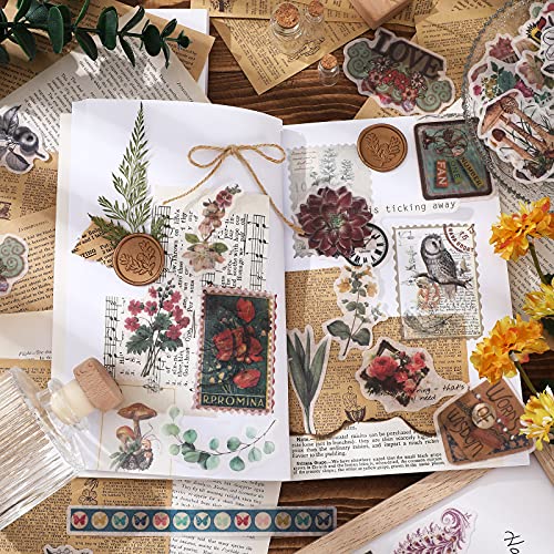 320 Pegatinas Vintage de Álbum de Recortes Pegatina Vintage de Planta Flor Calcomanías de Sello de Correos Pegatina Decorativa Retro de Colección Natural para Portátil, Sobre Diario Tarjeta