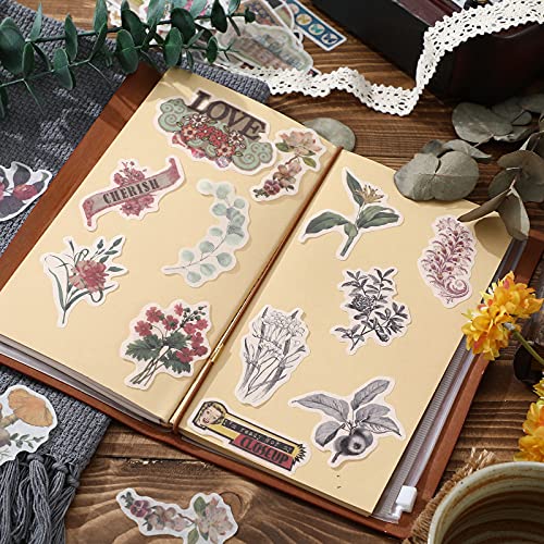 320 Pegatinas Vintage de Álbum de Recortes Pegatina Vintage de Planta Flor Calcomanías de Sello de Correos Pegatina Decorativa Retro de Colección Natural para Portátil, Sobre Diario Tarjeta