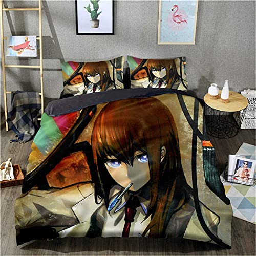 3D Impresión Juego de Fundas de Edredón Bedding para Niño Adolescentes Chico-Obras visuales de Steins Gate- Juego de 3 Piezas, 1 Funda nórdica + 2 Fundas de Almohada a Juego