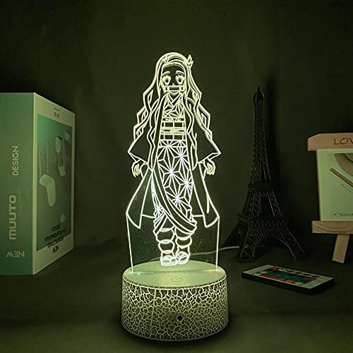 3D Led Luz de noche Talbe Illusion Lamp Acrílico Personajes de dibujos animados Demon Killer Kamado Nezuko Manga Interior Decorativo para habitación de adolescente-Base negra_Sin control remoto
