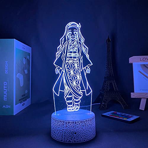 3D Led Luz de noche Talbe Illusion Lamp Acrílico Personajes de dibujos animados Demon Killer Kamado Nezuko Manga Interior Decorativo para habitación de adolescente-Base negra_Sin control remoto