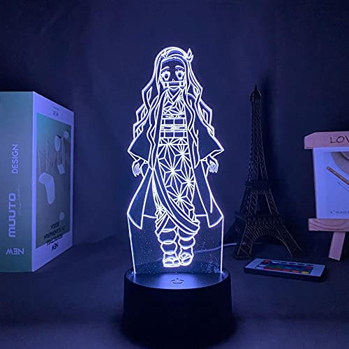 3D Led Luz de noche Talbe Illusion Lamp Acrílico Personajes de dibujos animados Demon Killer Kamado Nezuko Manga Interior Decorativo para habitación de adolescente-Base negra_Sin control remoto
