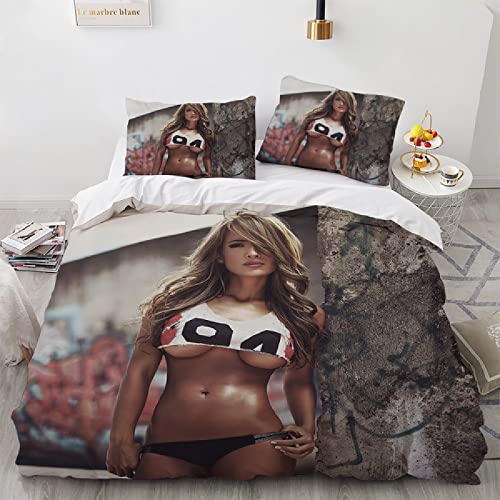 3D Print Anti-Wrinkle Anti-Fading Bedding Sexy Football Babe Hypoallergenic Duvet Cover Set Single Easy Care and Super Soft Hidden Zipper Quilt Cover with 2 Pillowcases