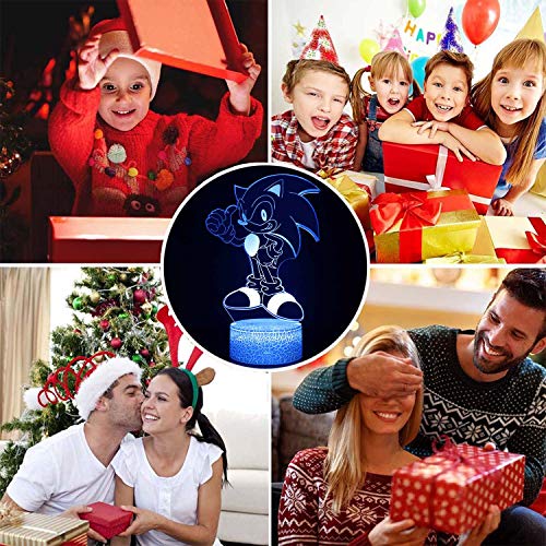 3d Sonic El Erizo Ilusión Luz Nocturna, Lámpara De Mesa De Dibujos Animados Con Control Remoto 16 Colores Cambian, Regalo De Cumpleaños Para Niños