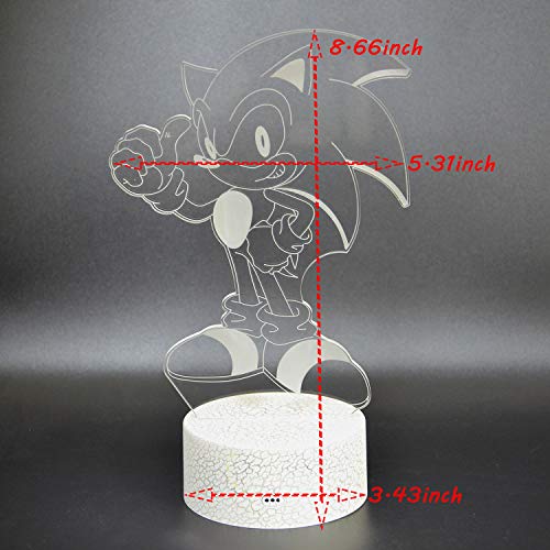 3d Sonic El Erizo Ilusión Luz Nocturna, Lámpara De Mesa De Dibujos Animados Con Control Remoto 16 Colores Cambian, Regalo De Cumpleaños Para Niños