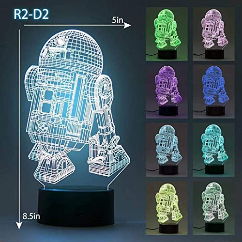 3D Star Wars Lamp - Star Wars Gifts - 3 Pattern & 1 Base & 1 Remote - Star Wars R2-D2 / Death Star/Millennium Falcon - Star Wars Light - Star Wars con control remoto
