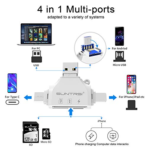 4 en 1 Lector de Tarjetas Micro SD para phone pad, SD Adaptador de Cámara para Android Mac Computadora, Lector de tarjetas de Memoria Portátil, Visor de Fotos de Cámara, compatible con TF y SD