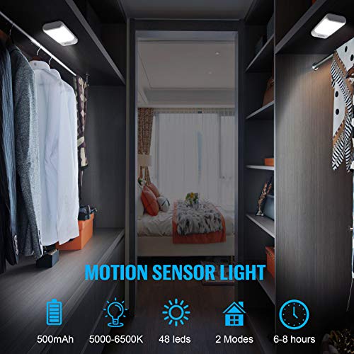 [4 Paquete] Luz Armario, Trswyop Súper Brillante 48 LED Luz Nocturna con Sensor de Movimiento, Luz USB Recargable , Lámpara Nocturna Ideal para Armario, Pasillo, Escalerav, Cocina, Garaje