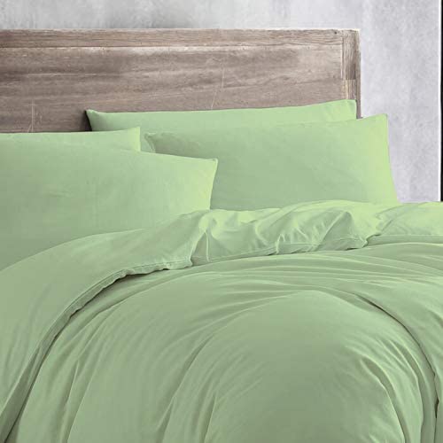 4 PC Bed Sheets Set with 1 Zipper Closure Duvet Cover- 100% Egyptian Cotton 400 Thread Count, Ultra Soft, Durable and Fade Resistant, Sage Solid- Super King Size