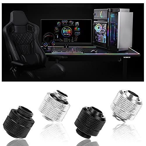 4 Piezas Adaptador de Refrigeración por Agua Conector de Tubo Blando Accesorios de Enfriamiento de Agua de Latón para Computadora Sistema de Refrigeración por Agua Plateado,Negro