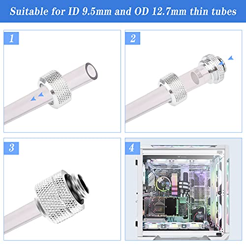 4 Piezas Adaptador de Refrigeración por Agua Conector de Tubo Blando Accesorios de Enfriamiento de Agua de Latón para Computadora Sistema de Refrigeración por Agua Plateado,Negro