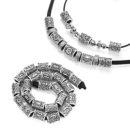 42 piezas de cuentas de barba de vikingo plata para el cabello clip, juego de runas antiguas, colgantes rastas de metal joyería para el cabello kit paracord regalo para hombres trenzas trenzado