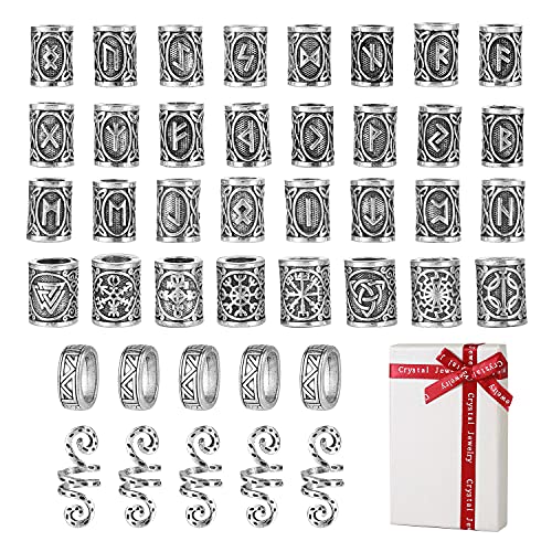 42 piezas de cuentas de barba de vikingo plata para el cabello clip, juego de runas antiguas, colgantes rastas de metal joyería para el cabello kit paracord regalo para hombres trenzas trenzado