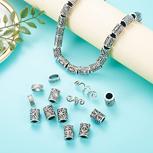 42 piezas de cuentas de barba de vikingo plata para el cabello clip, juego de runas antiguas, colgantes rastas de metal joyería para el cabello kit paracord regalo para hombres trenzas trenzado