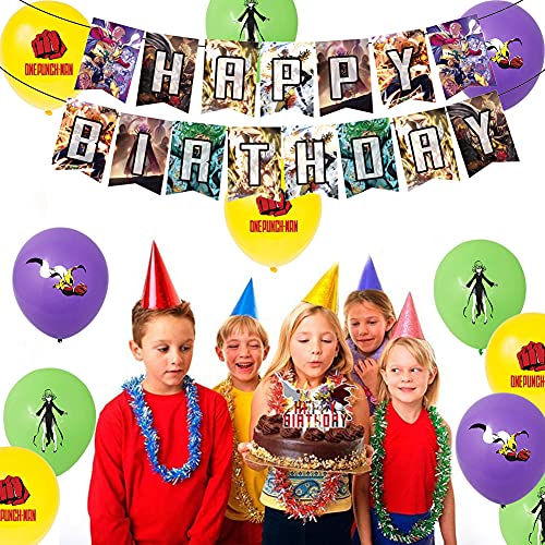 44pcs One Punch Man Party Supplies, One Punch Cumpleaños Decoraciones temáticas, One Punch Banner, Globos, Adorno para tarta para decoración de suministros para fiestas de cumpleaños de niños
