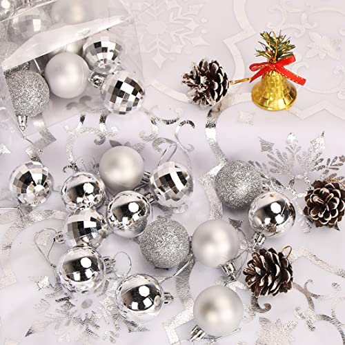 4cm Bolas Navidad Plata, 24 PCS Bolas de Navidad, Adornos árbol de Navidad, Navidad Esferas de Plastico, Boda de Fiesta Hogar, Decoraciones para Festivales, Textura de Diamante Mate Brillante