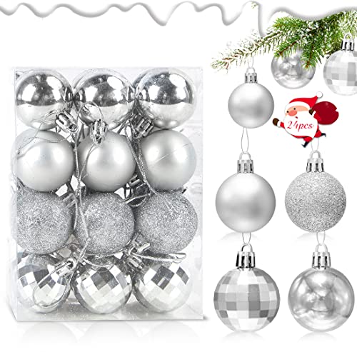 4cm Bolas Navidad Plata, 24 PCS Bolas de Navidad, Adornos árbol de Navidad, Navidad Esferas de Plastico, Boda de Fiesta Hogar, Decoraciones para Festivales, Textura de Diamante Mate Brillante