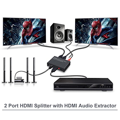 4Kx2K HDMI Convertidor Extractor de Audio Soportar 2CH / 5.1CH 3D HDMI a SPDIF Óptico Toslink Conversor Digital a Analógico RCA R/L + 2 vías HDMI Splitter para BLU-Ray DVD Sky PS3 PS4