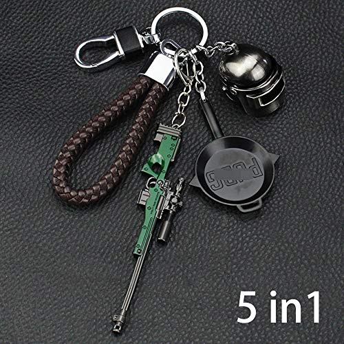 5 en 1 PUBG Arma Guns Pistola 3D Modelo Llavero de Metal, TLongitud Unos 12cm, Regalo Accesorios Cosas Objetos para Niños Hombre Juego Fans, PUBG AMW Modelo de Rifle Francotirador