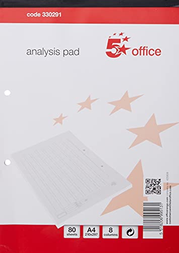 5 Star Analysis Pad Ruled 70gsm 8 Cash Column 80 Leaf A4