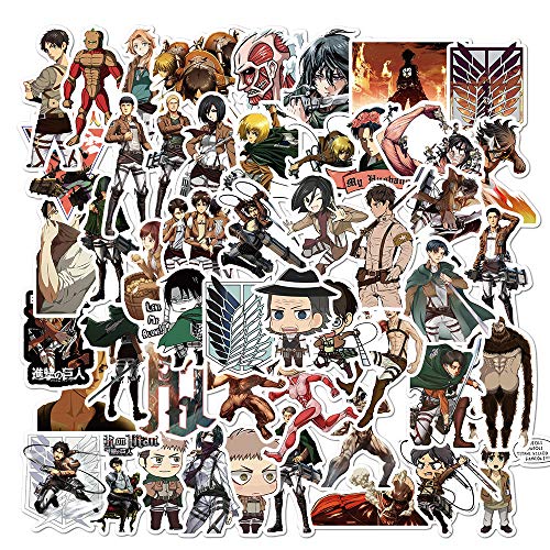 50 unids Attack on Titan Pegatina Cool Anime Pegatina Vinilo Impermeable Adolescente Notebook Kettle Skateboard Guitarra
